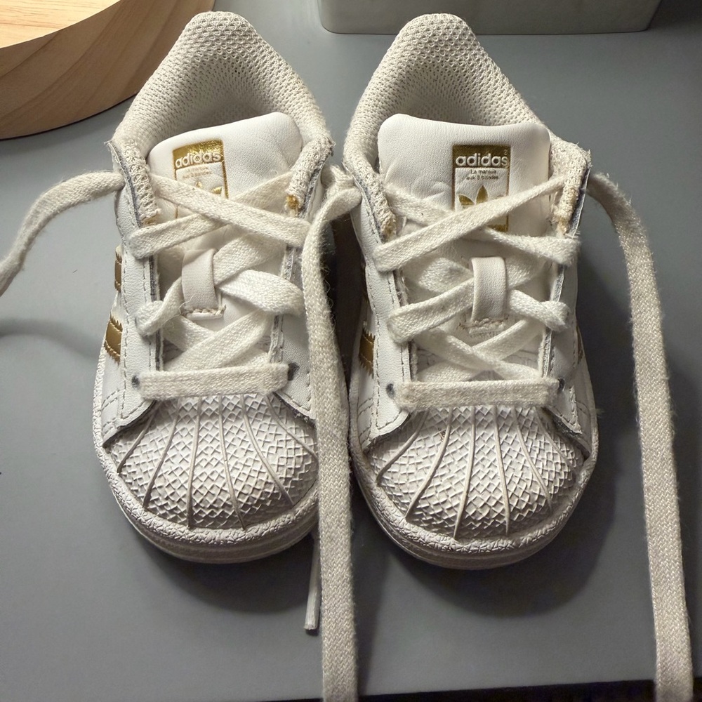 Adidas Kids White Sneakers with Gold Details